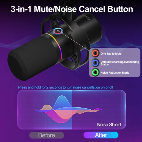 Dynamic Microphone Kit, RGB Podcast Mic with Software - Image 7