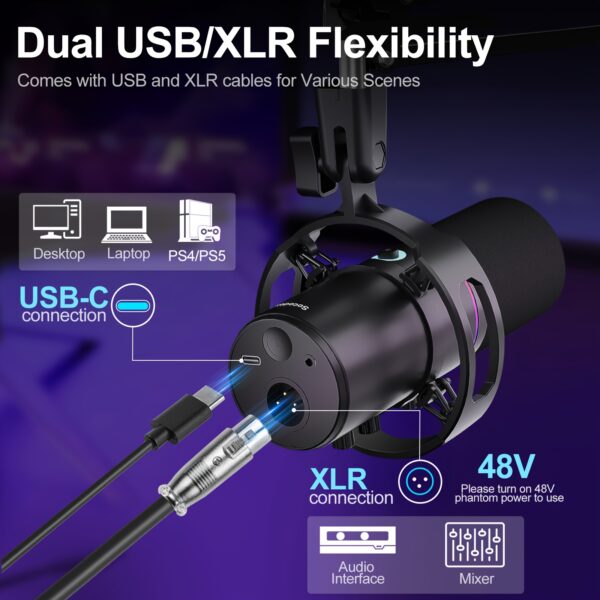 Dynamic Microphone Kit, RGB Podcast Mic with Software - Image 2