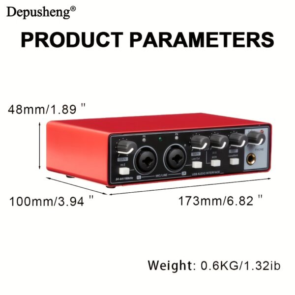 Depusheng Professional Audio Interface Sound Card, 24Bit/192kHz, XLR - Image 6