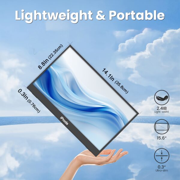 Iproda 15.6" Portable Monitor (1080P FHD IPS, Smart Case, Black) - Image 2