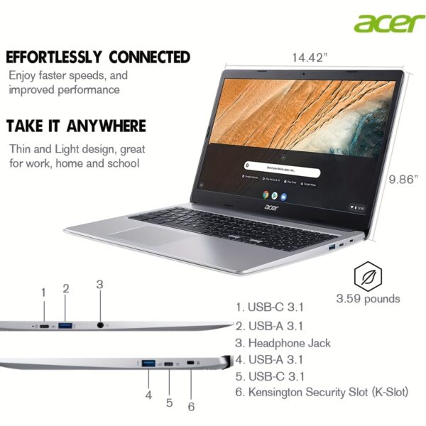 Acer 15.6" Chromebook – Intel Celeron N4020, 4GB RAM, Up to 320GB Storage, Chrome OS - Image 5
