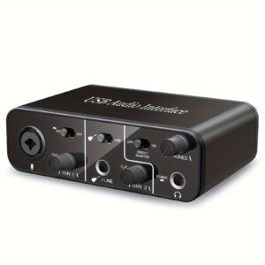 USB Audio Interface Mic Preamps With USB C Cable Adapter 48V Phantom Power 24 Bit