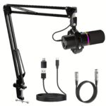 Dynamic Microphone Kit, RGB Podcast Mic with Software