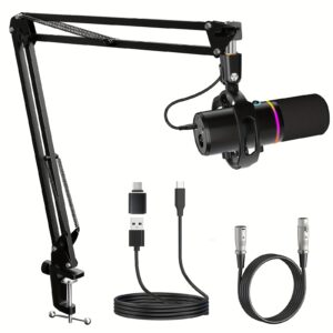 Dynamic Microphone Kit, RGB Podcast Mic with Software