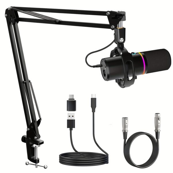 Dynamic Microphone Kit, RGB Podcast Mic with Software
