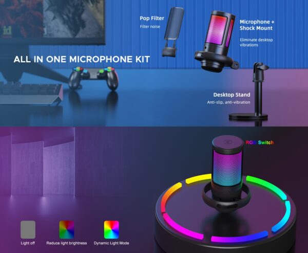 Microphone, USB PC Microphone, For Podcasting Video, Streaming, Condenser Microphone - Image 11