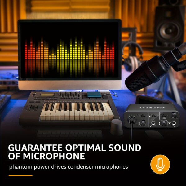 USB Audio Interface Mic Preamps With USB C Cable Adapter 48V Phantom Power 24 Bit - Image 5