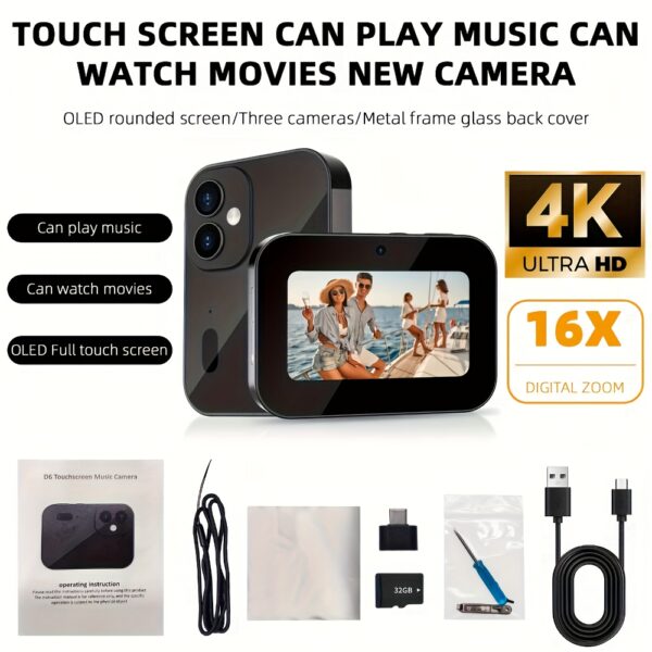 4K Ultra HD Touchscreen Mini Digital Camera, 64MP Triple Camera - Image 7