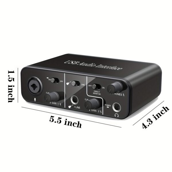 USB Audio Interface Mic Preamps With USB C Cable Adapter 48V Phantom Power 24 Bit - Image 2