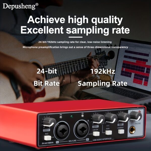Depusheng Professional Audio Interface Sound Card, 24Bit/192kHz, XLR - Image 4